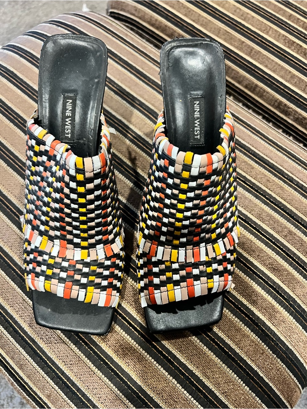Nine West Black Multicolor Woven Slip-On Mules